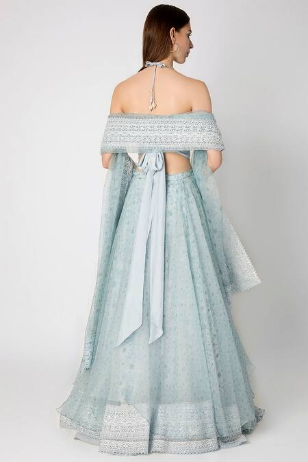 Shop Masaba Blue Organza Embroidered Lehenga Set at Aza Fashions Shop_Masaba_Blue Organza Embroidered Lehenga Set_at_Aza_Fashions