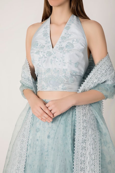 Buy Masaba Blue Organza Embroidered Lehenga Set Online at Aza Fashions Buy_Masaba_Blue Organza Embroidered Lehenga Set_Online_at_Aza_Fashions
