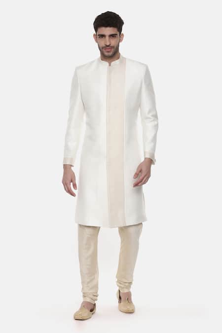 Buy_Mayank Modi - Men_White Silk Colorblock Sherwani Set For Kids_Online_at_Aza_Fashions