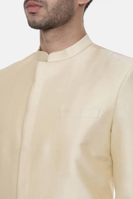 Mayank Modi - Men_Beige Cotton Satin, Cotton, Silk Sequins Colorblock Sherwani Set For Kids_at_Aza_Fashions