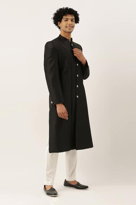 Mayank Modi - Men_Black Silk Sherwani Set For Kids_Online_at_Aza_Fashions