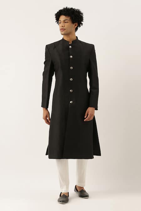 Buy_Mayank Modi - Men_Black Silk Sherwani Set For Kids_Online_at_Aza_Fashions