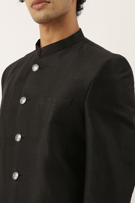 Shop_Mayank Modi - Men_Black Silk Sherwani Set For Kids_Online_at_Aza_Fashions