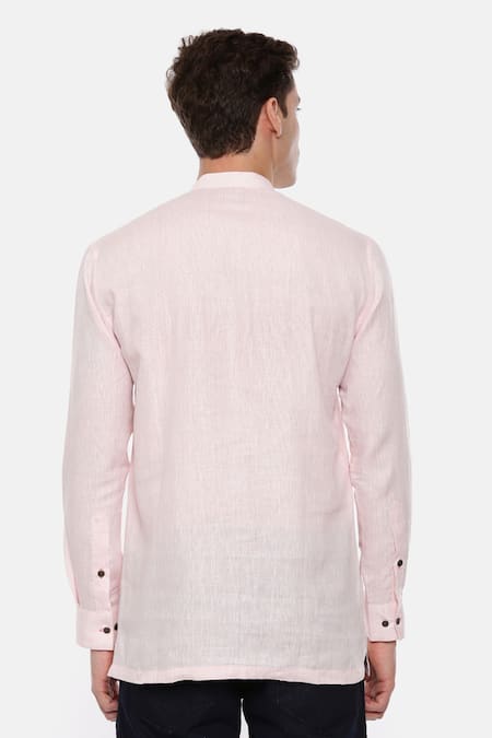 Shop_Mayank Modi - Men_Pink 100% Linen Kurta _at_Aza_Fashions