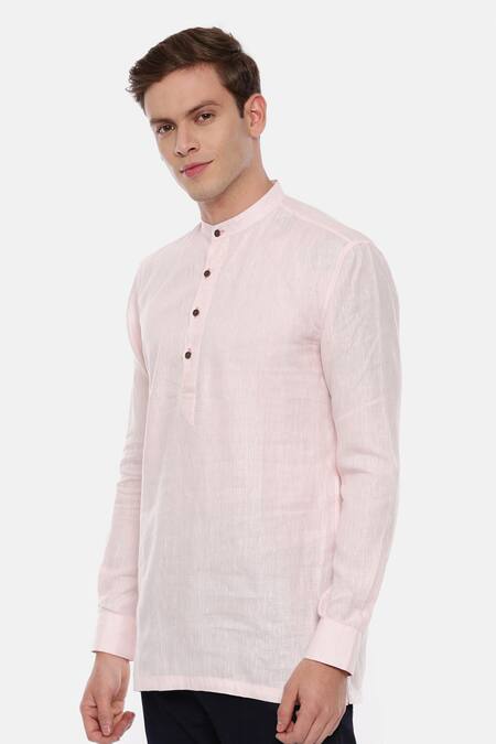 Mayank Modi - Men_Pink 100% Linen Kurta _Online_at_Aza_Fashions