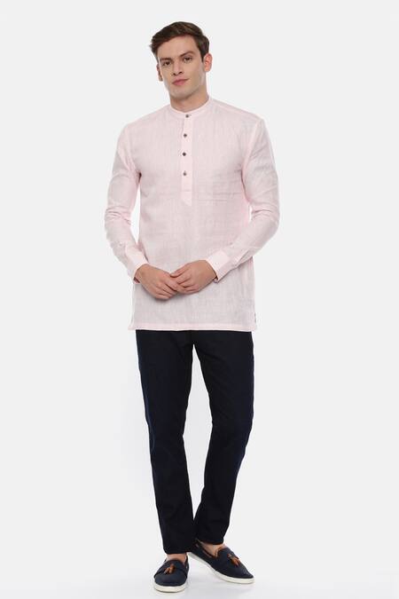 Buy_Mayank Modi - Men_Pink 100% Linen Kurta _Online_at_Aza_Fashions