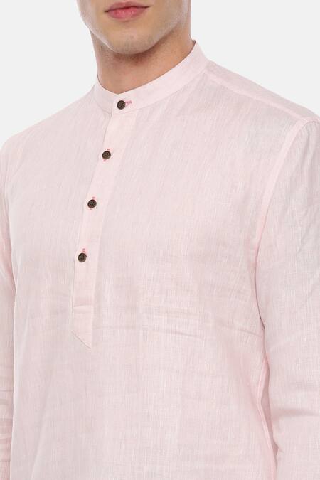 Shop_Mayank Modi - Men_Pink 100% Linen Kurta _Online_at_Aza_Fashions