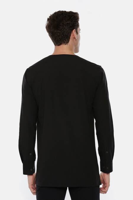 Shop Mayank Modi - Men Black 100% Cotton Kurta at Aza Fashions Shop_Mayank Modi - Men_Black 100% Cotton Kurta_at_Aza_Fashions