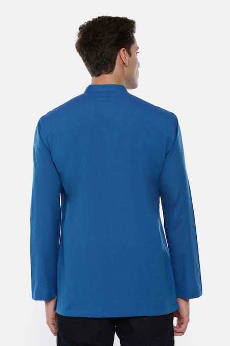 Shop Mayank Modi - Men Blue 100% Cotton Kurta at Aza Fashions Shop_Mayank Modi - Men_Blue 100% Cotton Kurta _at_Aza_Fashions