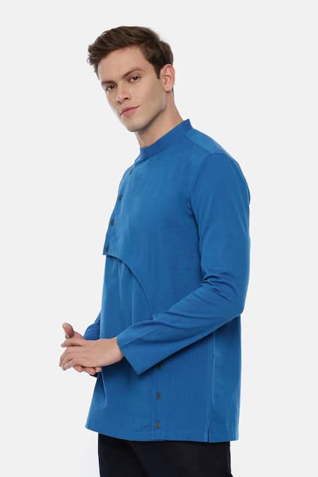 Mayank Modi - Men Blue 100% Cotton Kurta Online at Aza Fashions Mayank Modi - Men_Blue 100% Cotton Kurta _Online_at_Aza_Fashions