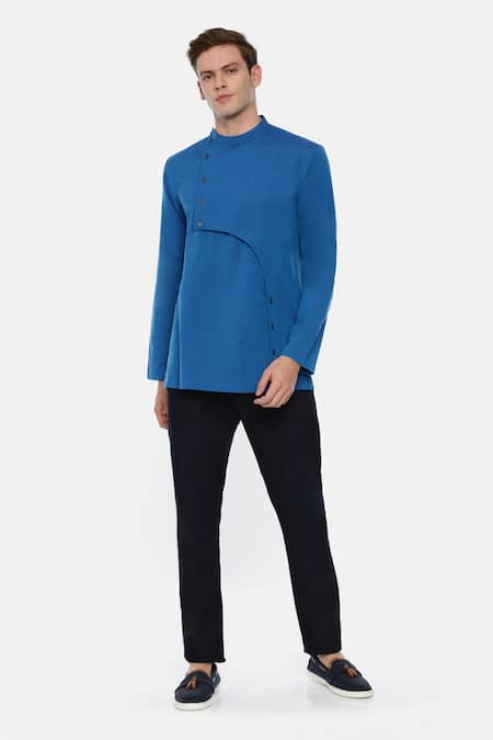 Buy Mayank Modi - Men Blue 100% Cotton Kurta Online at Aza Fashions Buy_Mayank Modi - Men_Blue 100% Cotton Kurta _Online_at_Aza_Fashions