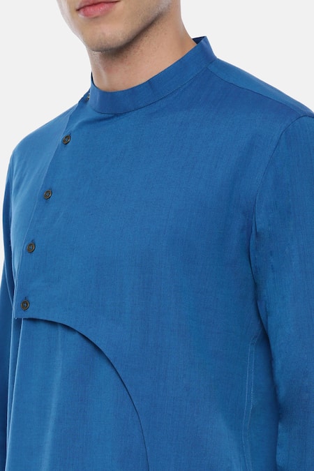 Shop Mayank Modi - Men Blue 100% Cotton Kurta Online at Aza Fashions Shop_Mayank Modi - Men_Blue 100% Cotton Kurta _Online_at_Aza_Fashions