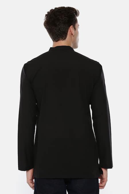 Shop Mayank Modi - Men Black 100% Cotton Asymmetric Kurta at Aza Fashions Shop_Mayank Modi - Men_Black 100% Cotton Asymmetric Kurta _at_Aza_Fashions