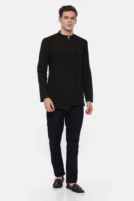 Buy Mayank Modi - Men Black 100% Cotton Asymmetric Kurta Online at Aza Fashions Buy_Mayank Modi - Men_Black 100% Cotton Asymmetric Kurta _Online_at_Aza_Fashions