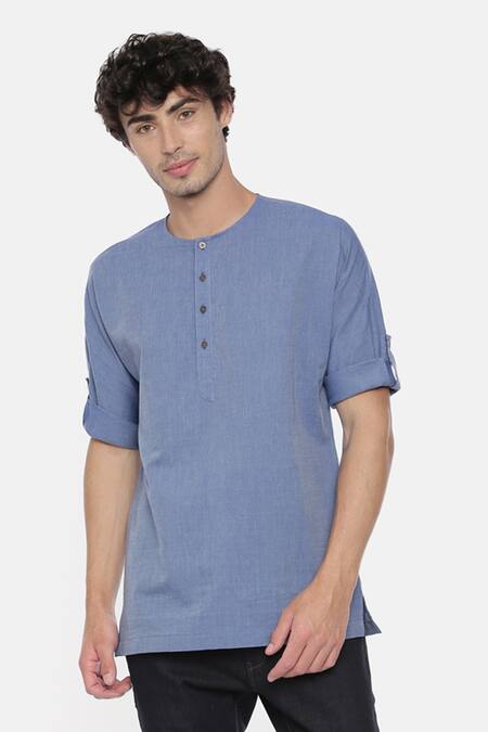 Buy Mayank Modi - Men Blue Malai Cotton Short Kurta Online at Aza Fashions Buy_Mayank Modi - Men_Blue Malai Cotton Short Kurta _Online_at_Aza_Fashions