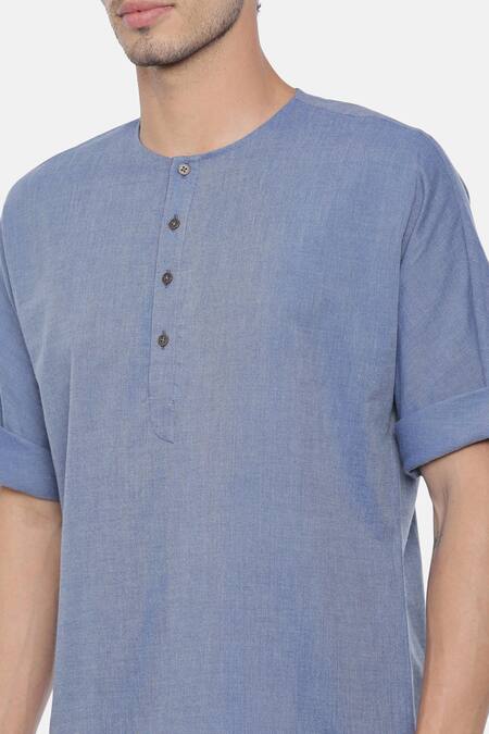 Mayank Modi - Men_Blue Malai Cotton Short Kurta _at_Aza_Fashions