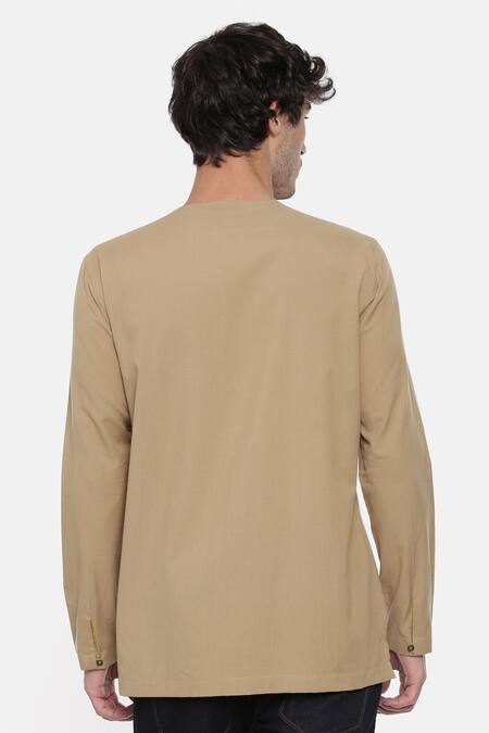 Shop_Mayank Modi - Men_Beige Malai Cotton Pintuck Short Kurta _at_Aza_Fashions