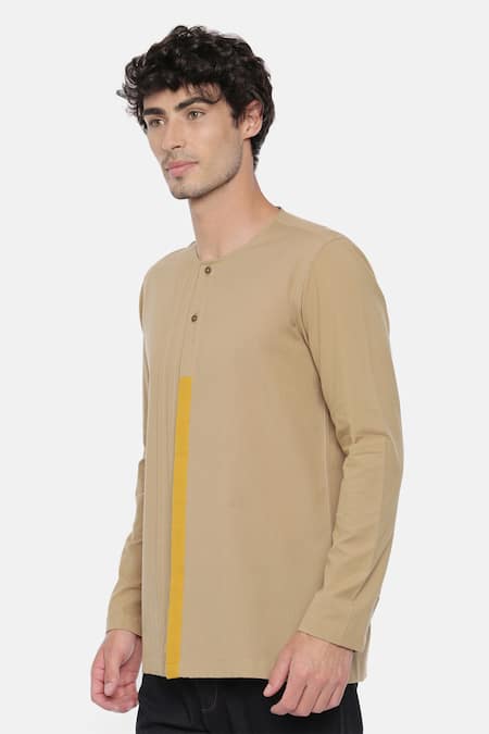 Mayank Modi - Men_Beige Malai Cotton Pintuck Short Kurta _Online_at_Aza_Fashions