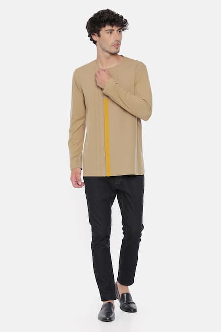 Shop_Mayank Modi - Men_Beige Malai Cotton Pintuck Short Kurta _Online_at_Aza_Fashions
