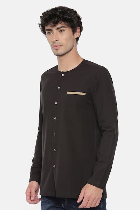 Mayank Modi - Men_Black Malai Cotton Short Kurta _Online_at_Aza_Fashions