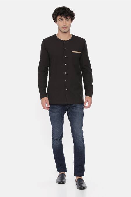 Buy_Mayank Modi - Men_Black Malai Cotton Short Kurta _Online_at_Aza_Fashions