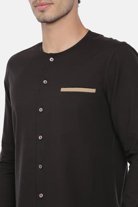 Shop_Mayank Modi - Men_Black Malai Cotton Short Kurta _Online_at_Aza_Fashions