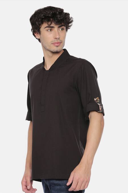 Mayank Modi - Men_Black Malai Cotton Short Kurta _Online_at_Aza_Fashions