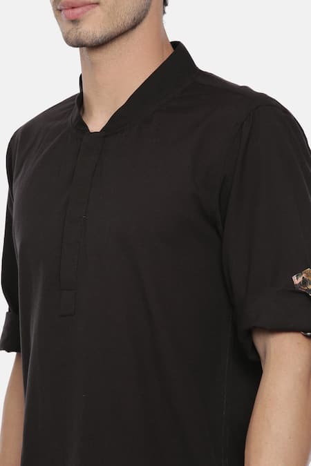 Shop_Mayank Modi - Men_Black Malai Cotton Short Kurta _Online_at_Aza_Fashions