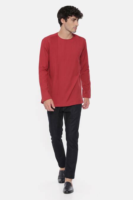 Buy Mayank Modi - Men Maroon Cotton Pintuck Short Kurta For Kids Online at Aza Fashions Buy_Mayank Modi - Men_Maroon Cotton Pintuck Short Kurta For Kids_Online_at_Aza_Fashions