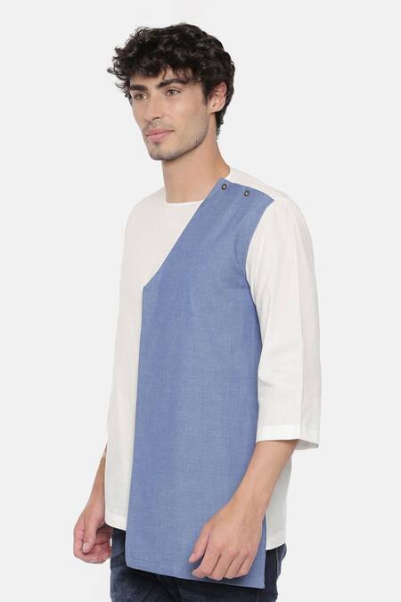 Mayank Modi - Men White Cotton Layered Short Kurta For Kids Online at Aza Fashions Mayank Modi - Men_White Cotton Layered Short Kurta For Kids_Online_at_Aza_Fashions