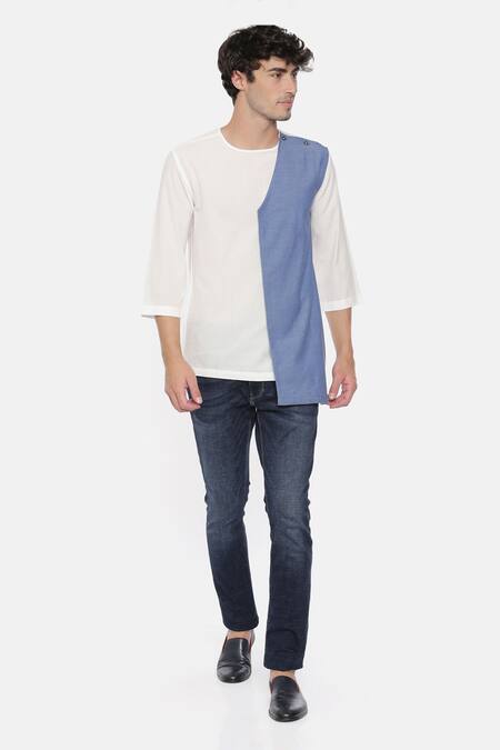 Shop Mayank Modi - Men White Cotton Layered Short Kurta For Kids Online at Aza Fashions Shop_Mayank Modi - Men_White Cotton Layered Short Kurta For Kids_Online_at_Aza_Fashions