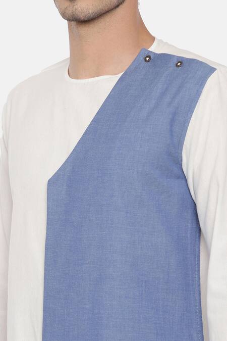 Mayank Modi - Men White Cotton Layered Short Kurta For Kids at Aza Fashions Mayank Modi - Men_White Cotton Layered Short Kurta For Kids_at_Aza_Fashions