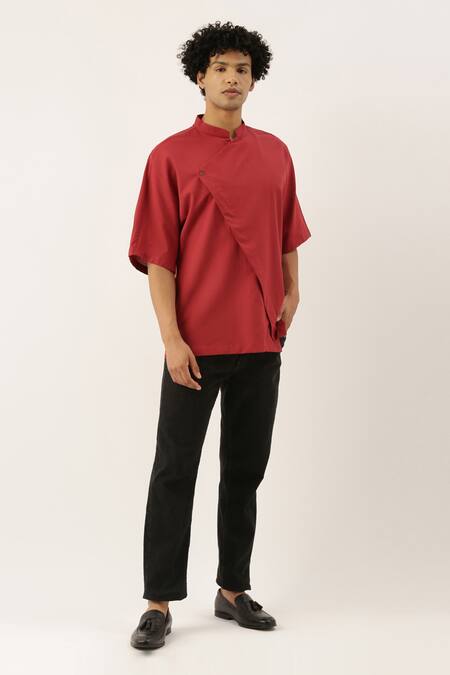 Buy Mayank Modi - Men Red Malai Cotton Short Kurta Online at Aza Fashions Buy_Mayank Modi - Men_Red Malai Cotton Short Kurta _Online_at_Aza_Fashions