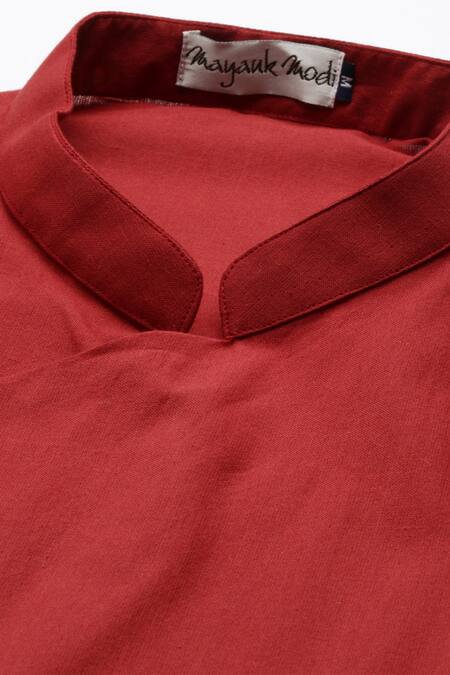 Mayank Modi - Men Red Malai Cotton Short Kurta at Aza Fashions Mayank Modi - Men_Red Malai Cotton Short Kurta _at_Aza_Fashions