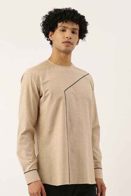 Mayank Modi - Men_Beige Cotton Short Kurta For Kids_Online_at_Aza_Fashions