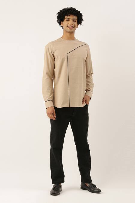 Buy_Mayank Modi - Men_Beige Cotton Short Kurta For Kids_Online_at_Aza_Fashions