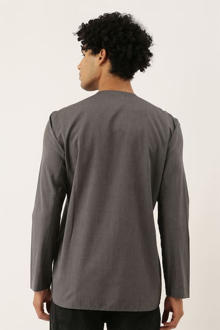 Shop_Mayank Modi - Men_Grey Malai Cotton Short Kurta _at_Aza_Fashions