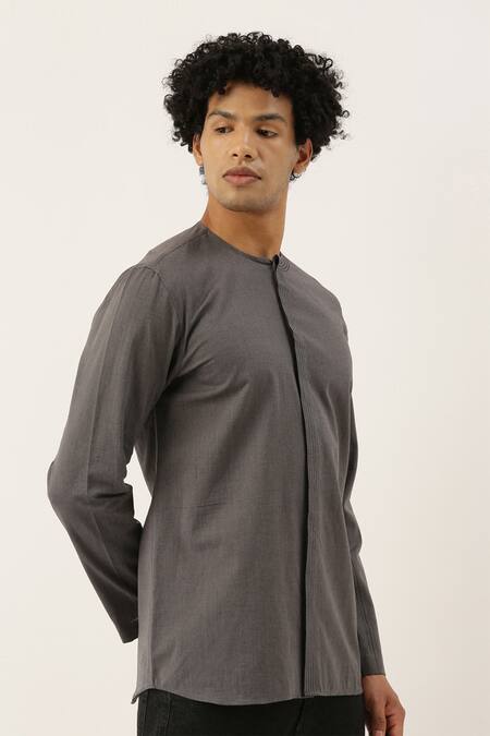Mayank Modi - Men_Grey Malai Cotton Short Kurta _Online_at_Aza_Fashions