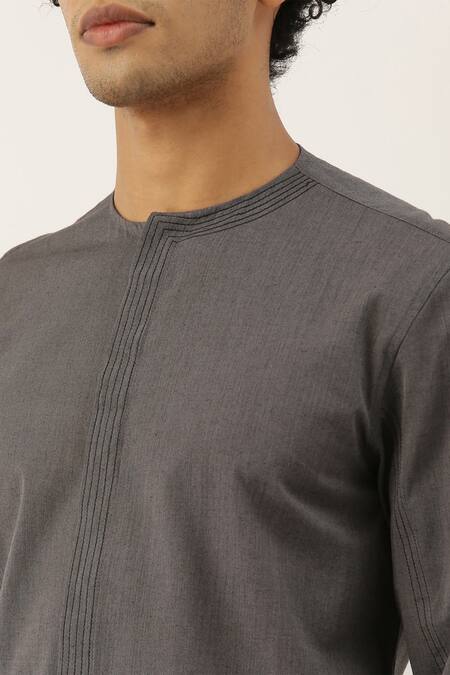 Shop_Mayank Modi - Men_Grey Malai Cotton Short Kurta _Online_at_Aza_Fashions