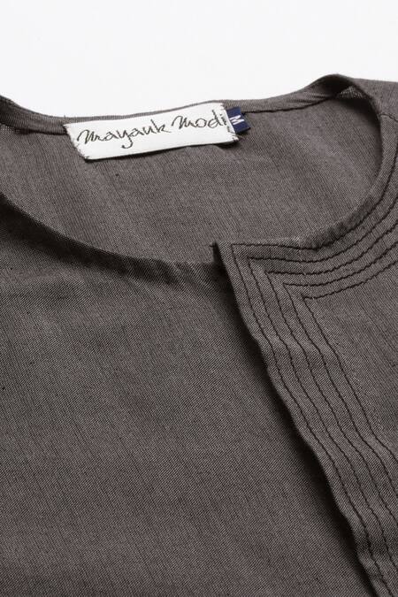 Mayank Modi - Men_Grey Malai Cotton Short Kurta _at_Aza_Fashions