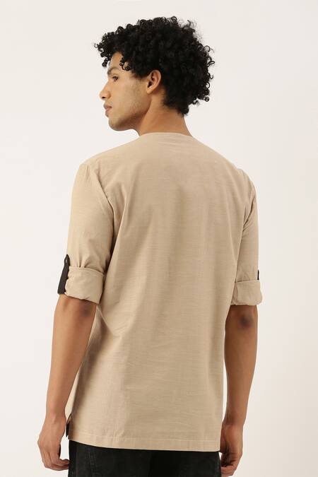 Mayank Modi - Men Beige-Black Colorblock Short Kurta For Kids