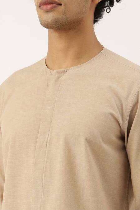 Shop_Mayank Modi - Men_Beige Cotton Colorblock Short Kurta For Kids_Online_at_Aza_Fashions