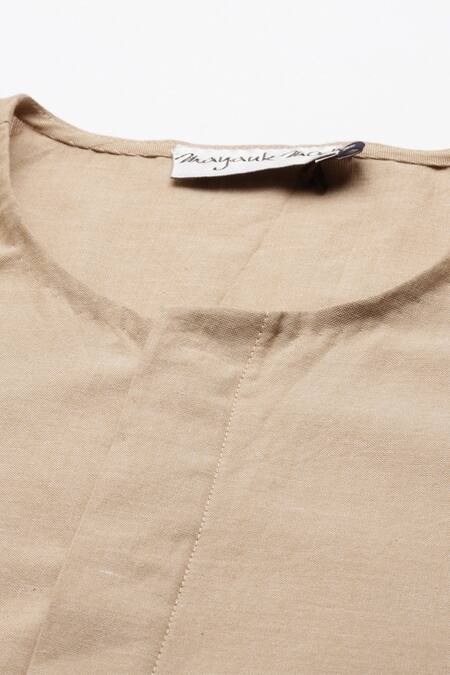Mayank Modi - Men_Beige Cotton Colorblock Short Kurta For Kids_at_Aza_Fashions
