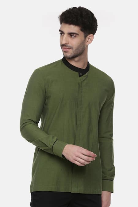 Mayank Modi - Men Green Maheshwari Malai Cotton Short Kurta For Kids Online at Aza Fashions Mayank Modi - Men_Green Maheshwari Malai Cotton Short Kurta For Kids_Online_at_Aza_Fashions