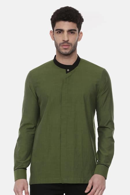 Shop Mayank Modi - Men Green Maheshwari Malai Cotton Short Kurta For Kids Online at Aza Fashions Shop_Mayank Modi - Men_Green Maheshwari Malai Cotton Short Kurta For Kids_Online_at_Aza_Fashions