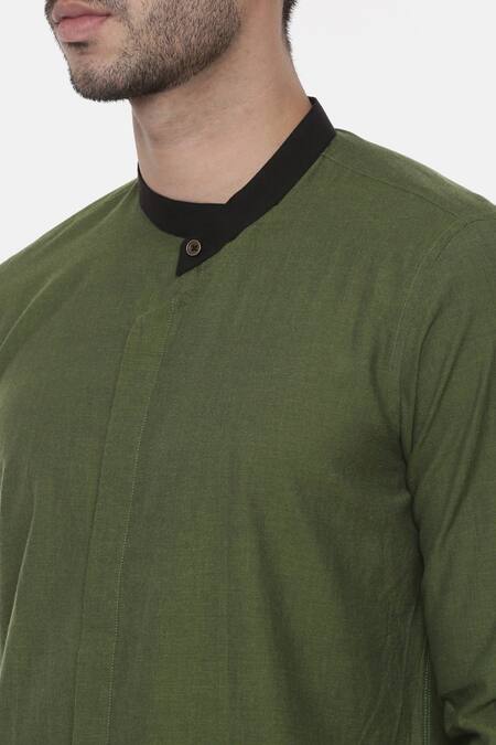 Mayank Modi - Men Green Maheshwari Malai Cotton Short Kurta For Kids at Aza Fashions Mayank Modi - Men_Green Maheshwari Malai Cotton Short Kurta For Kids_at_Aza_Fashions