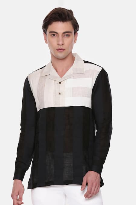 Mayank Modi - Men_Multi Color Linen Block Short Kurta _Online_at_Aza_Fashions