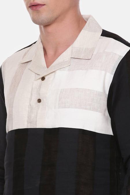 Mayank Modi - Men_Multi Color Linen Block Short Kurta _at_Aza_Fashions