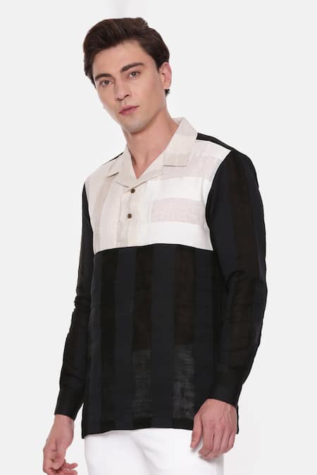 Buy_Mayank Modi - Men_Multi Color Linen Block Short Kurta _Online_at_Aza_Fashions