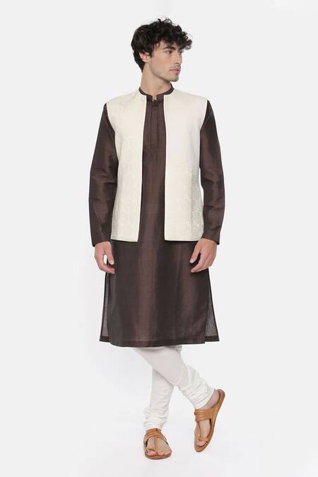 Mayank Modi - Men Beige Silk, Jacquard Nehru Jacket For Kids at Aza Fashions Mayank Modi - Men_Beige Silk, Jacquard Nehru Jacket For Kids_at_Aza_Fashions